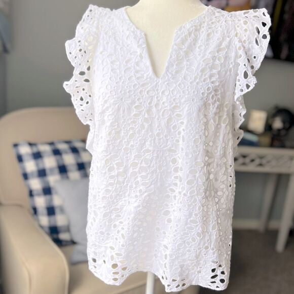 Lilly Pulitzer eyelet ruffled sleeve top size M - Picture 1 of 5